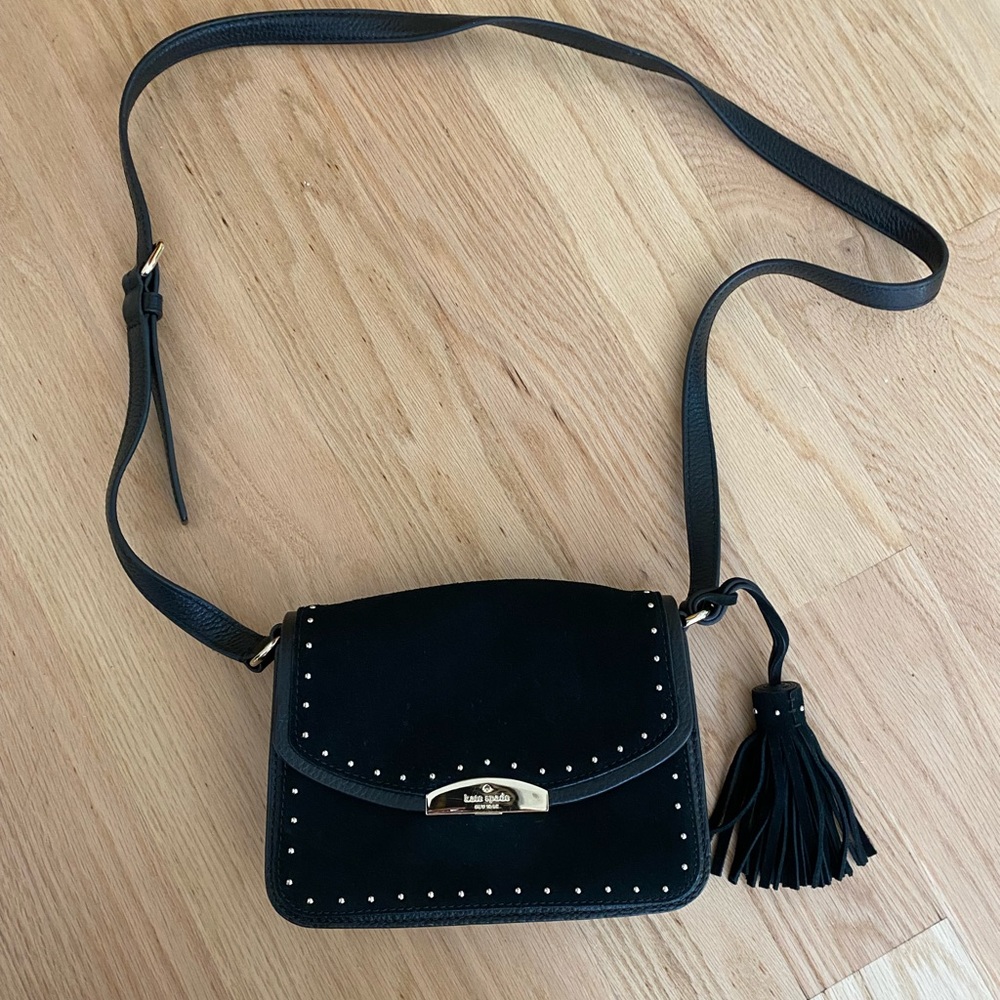 Kate spade suede and leather crossbody black with gold hardware